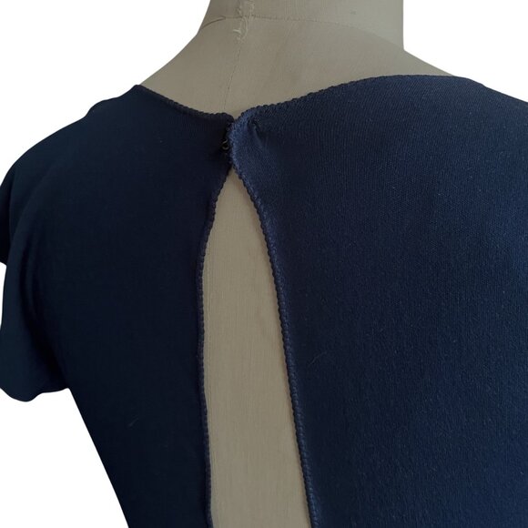 Vintage maxi dress, navy clue, ley hole  back, flutter sleeves, M - Picture 7 of 13